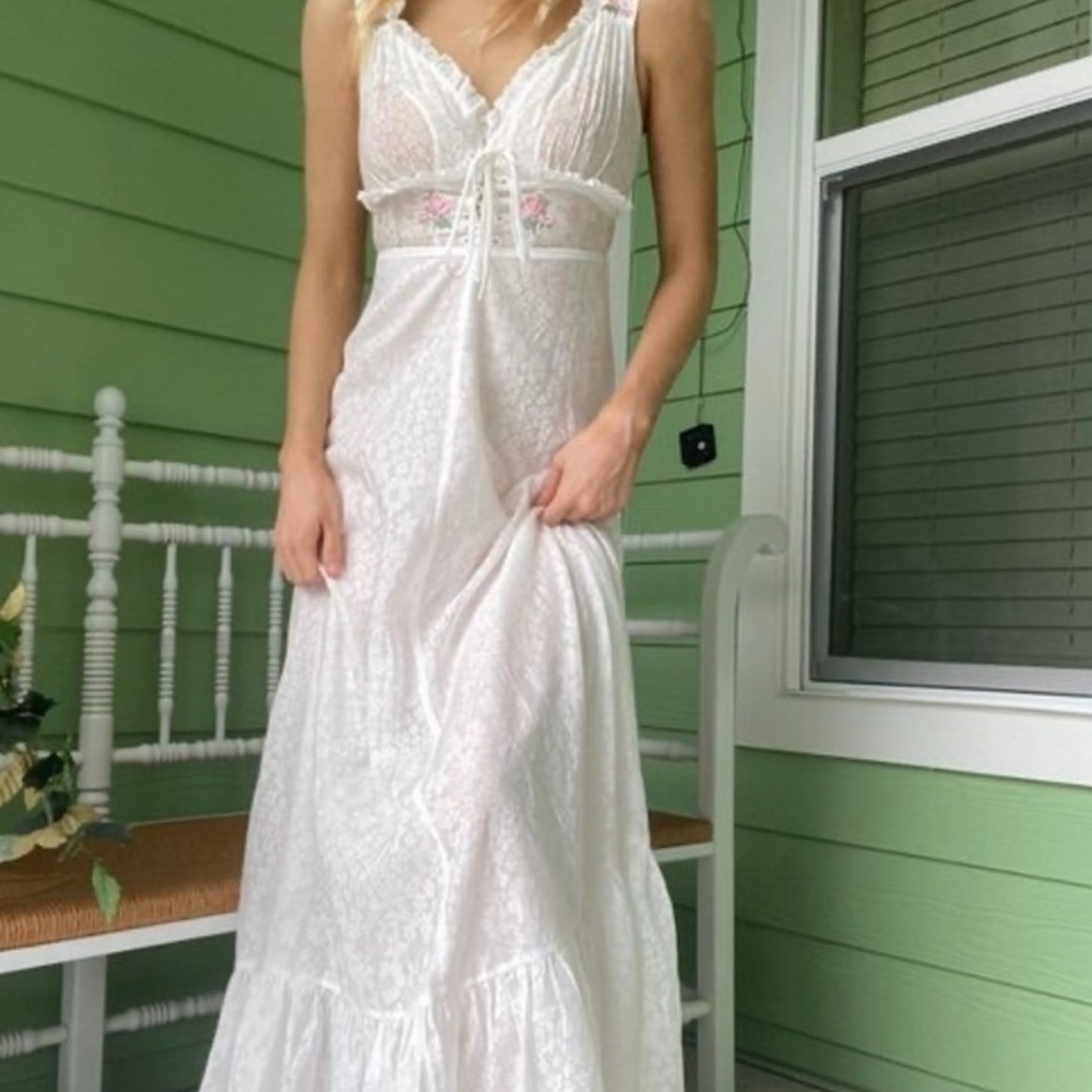 Sugar Thrillz White Maxi Dress with Pink Embroidery